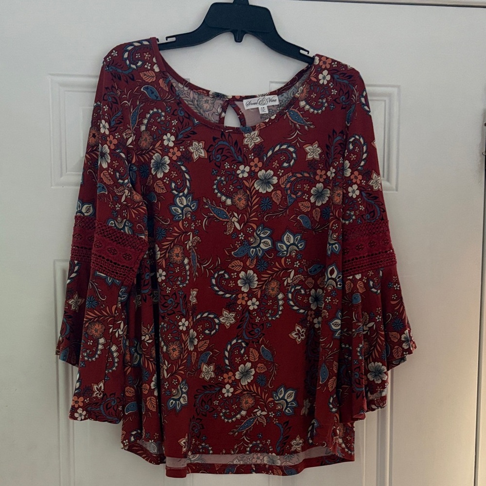 Stem Vine Burgundy Floral Blouse